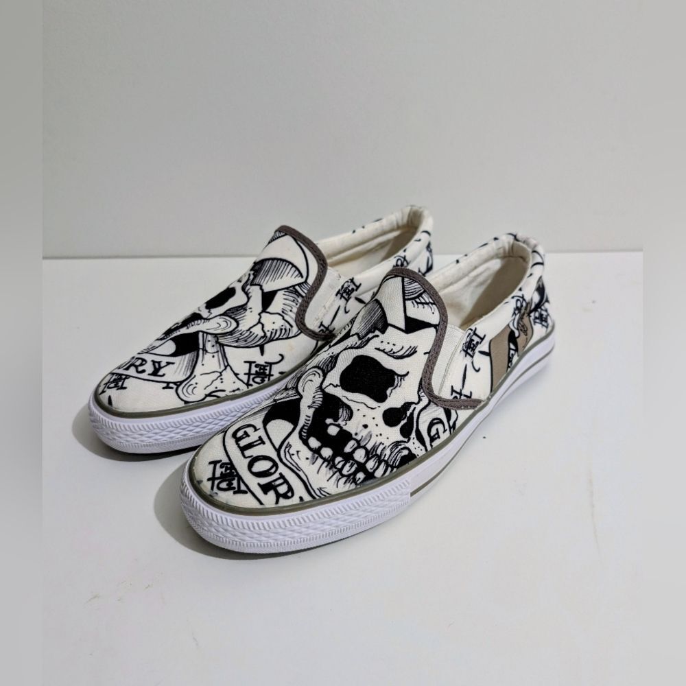 Ed Hardy Black White Skull Tattoo “Glory” Design Men's Slip On Sneaker 11